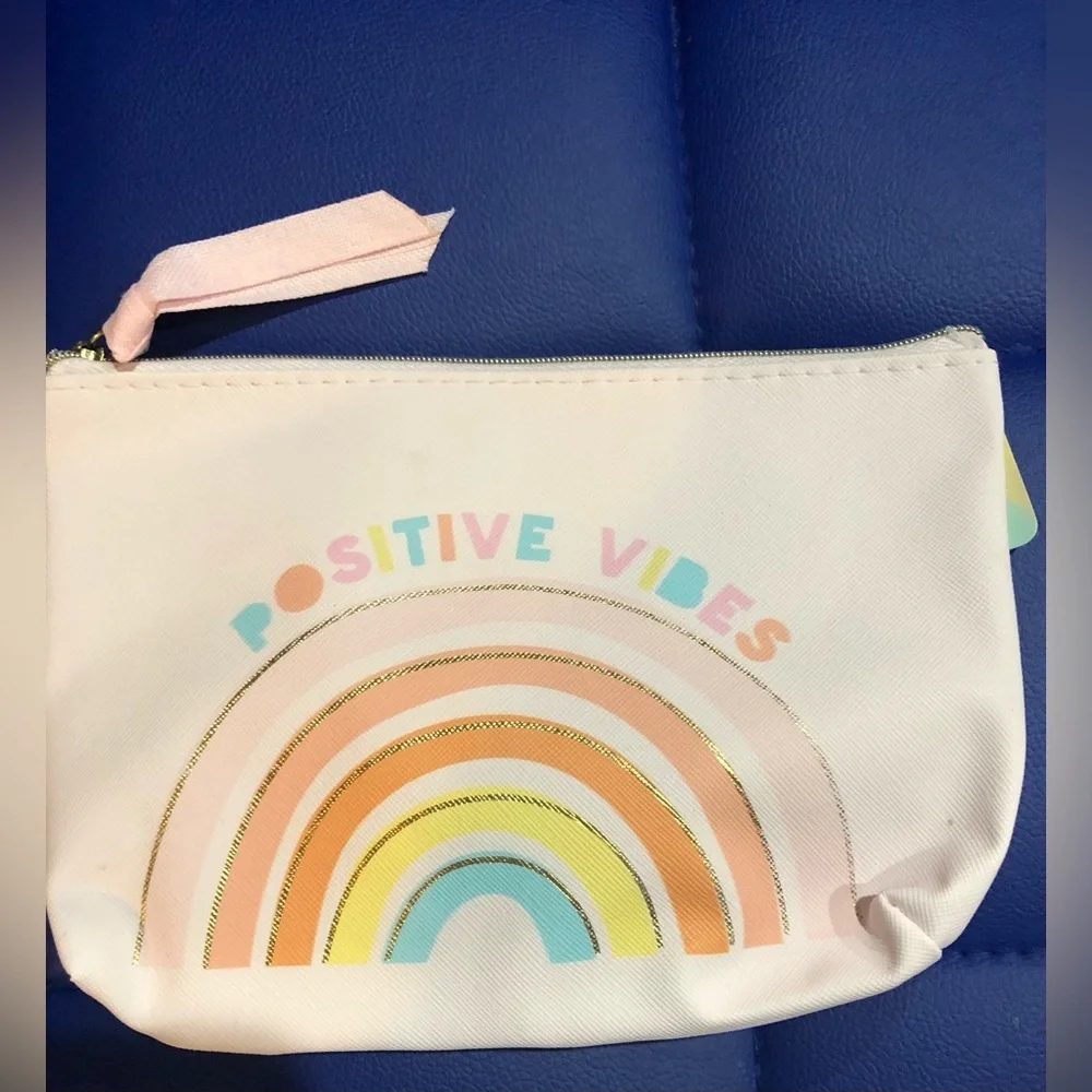 2pk graphic print positive vibes & shine rainbow makeup‎ toiletries bag cases